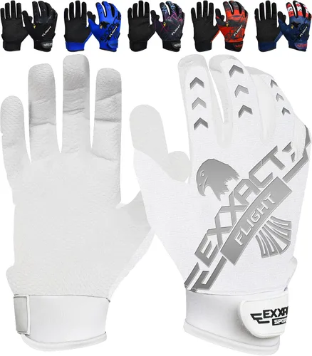 Vista 14 de Exxact Sports Guantes de bateo de béisbol para jóvenes y adultos con palma de cuero texturizada, guantes de bateo de sóftbol para mujeres/hombres