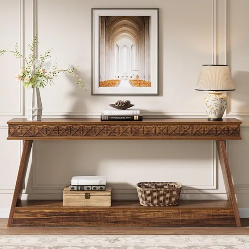 Vista 11 de Tribesigns Mesa Consola Moderna, Mesa de Entrada Extra Larga de 71 Pulgadas con Almacenamiento, Mesa de Sofá Estrecha de 2 Niveles Detrás del Sofá