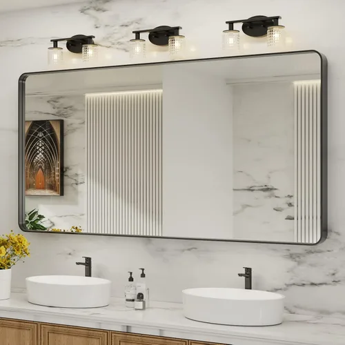 Vista 74 de LOAAO 20x16 Pulgadas Espejo de Baño con Marco de Metal Negro para Pared, Espejo de Tocador de Baño de Estilo Granja, Espejo Grande Rectangular