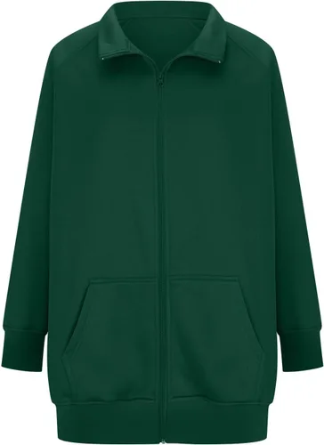 Vista 5 de Ceboyel Sudaderas con capucha y cremallera para mujer, a la moda, color sólido, sudadera holgada con cremallera, ropa de moda cómoda