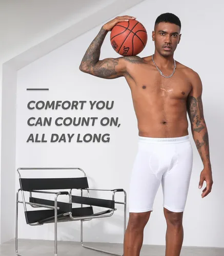 Vista 2 de Comfneat Calzoncillos tipo bóxer de algodón de pierna larga de 9 pulgadas para hombre, ropa interior elástica y cómoda, paquete de 4