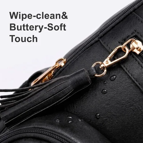Vista 4 de ROSEGIN Mochila para pañales de cuero vegano de alta calidad con cambiador impermeable, cremalleras reforzadas y sin olor, organizador profesional