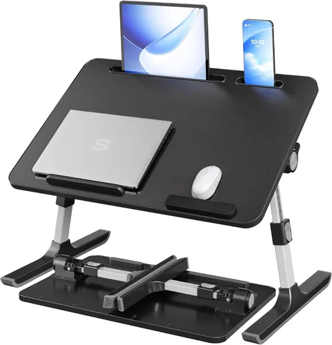 Vista 7 de SONGMICS Escritorio de cama para laptop, escritorio de regazo ajustable Gris