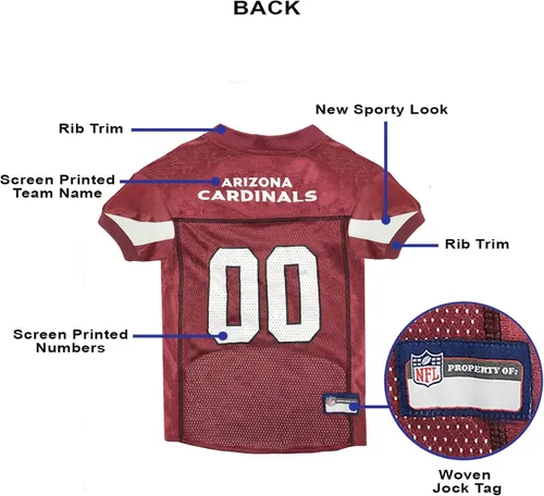 Vista 6 de Camiseta de los Arizona Cardinals de la NFL para Perro - Talla X-Small, Disfraz de Jersey de Fútbol para Perros y Gatos