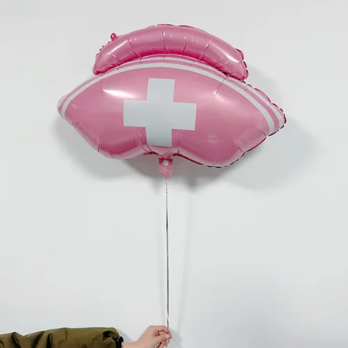 Vista 3 de 3 globos rosados con gorro de enfermera/decoraciones de fiesta de enfermera/decoraciones de graduación de enfermera/suministros de fiesta