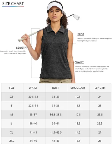 Vista 7 de Viodia Camiseta de golf sin mangas para mujer, con cremallera, de secado rápido, camisetas polo para mujer, ropa de golf