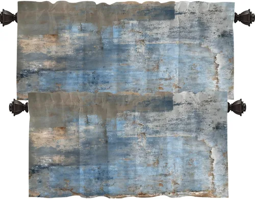 Vista 122 de Shrahala Beige and Orange Abstract Art Brushstrokes Blackout Curtain Tiers, Abstract Oil Paint Kitchen Valance Light Blocking Tier Drapes with Rod
