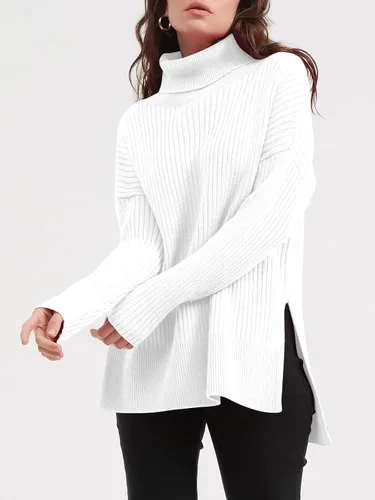 Vista 4 de LILLUSORY Suéter de cuello alto de gran tamaño para mujer 2023, suéter de punto acanalado de moda para otoño