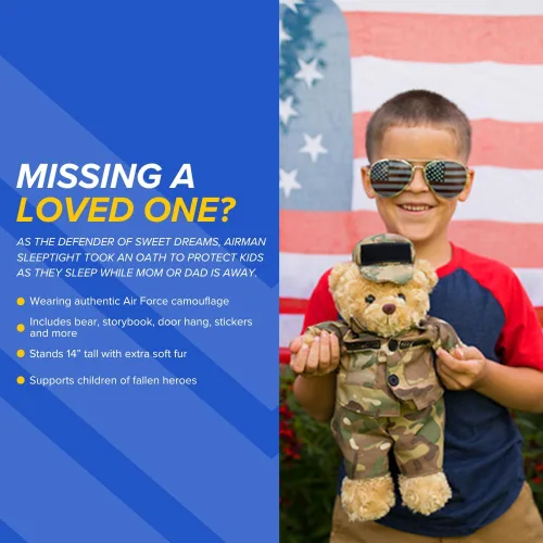 Vista 3 de ZZZ Bears Airman Sleeptight Air Force - Oso de peluche con libro de cuentos y sistema de sueño, regalo reconfortante para niños de la Fuerza Aérea
