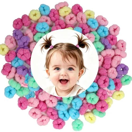 Vista 16 de 120 gomas elásticas para bebés, gomas para el pelo de algodón para niñas y niños, pequeñas bandas elásticas sin costuras para coletas, multicolor
