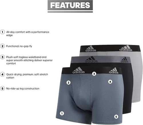 Vista 2 de adidas Men's Stretch Cotton Trunk Underwear (3-Pack)