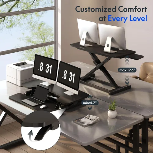 Vista 7 de FLEXISPOT Convertidor de escritorio de pie de 28 pulgadas para espacios pequeños, elevador de escritorio compacto para computadora de pie Negro