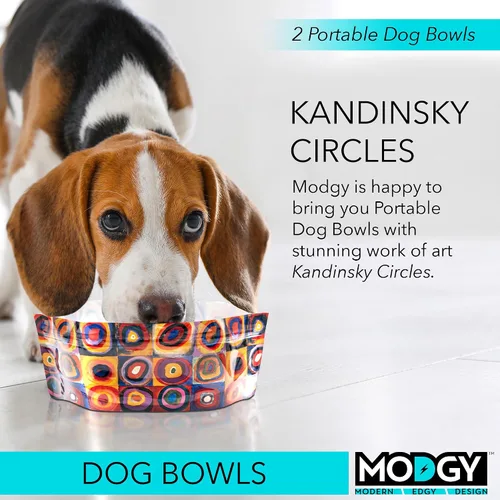 Vista 2 de MODGY Plato plegable para comida para perros, reutilizable, tamaño de viaje de plástico, contenedor portátil, camping, senderismo, automóvil, 2-Multi