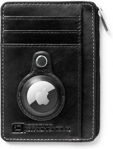 Vista 9 de ID Stronghold Cartera de bolsillo frontal con bloqueo RFID, delgada y minimalista de piel auténtica con bolsillo con cremallera para monedas