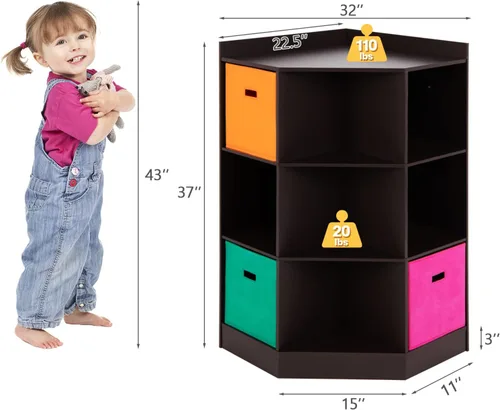 Vista 2 de HONEY JOY Organizador de almacenamiento de juguetes para niños, armario de almacenamiento de 9 cubos de juguetes con estante de exhibición y 3
