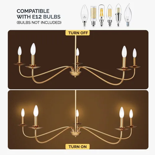 Vista 3 de Candelabro moderno, lámpara de 5 luces para comedor, lámpara dorada de altura ajustable, lámpara de araña de granja para comedor, entrada