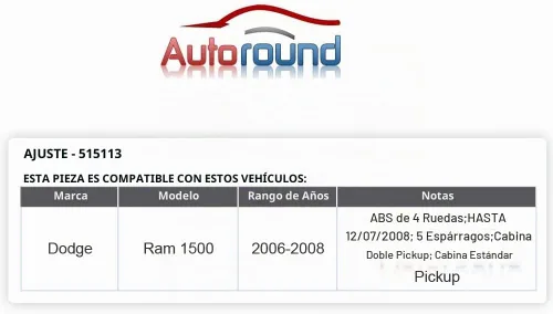 Vista 2 de Autoround 515113 Juego de buje y cojinete de rueda delantera Compatible con Dodge Ram 1500 2006 2007 2008 5 Lug con ABS