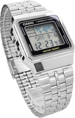 Vista 5 de Casio Reloj clásico de cuarzo de acero inoxidable A500WA-1 para hombre Reloj de cuarzo