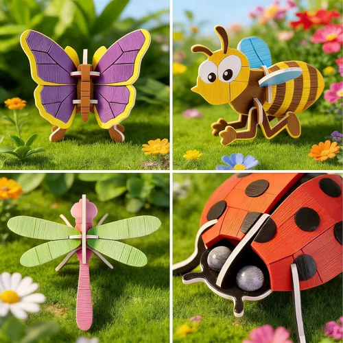 Vista 7 de Juego de rompecabezas de papel de insectos creativo 3D de 2026, 25 piezas inteligentes de ensamblaje 3D, rompecabezas de insectos, juguete educativo