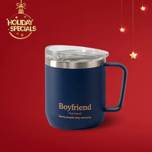 Vista 2 de VAHDAM Taza Boyfriend de 10.1 fl oz Taza de viaje aislada al vacío de acero inoxidable azul real Regalo del día de San Valentín para él Taza