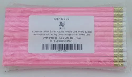 Vista 3 de ezpencils - Lápices de barril rosa con borrador blanco, paquete de 36 unidades, borrador sin manchas, plomo HB # 2, sin afilar, sin
