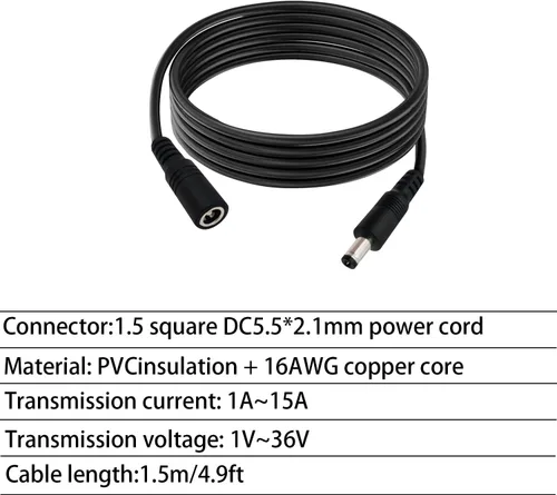 Vista 5 de Cable de extensión de alimentación CC de 16 AWG de 0.217 in x 0.083 in macho a hembra, cable de conexión para cámara de vigilancia CCTV, panel