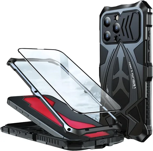 Vista 16 de Funda de metal para iPhone 13 Pro a prueba de golpes con aluminio y goma de silicona híbrida de triple capa de protección contra caídas de grado