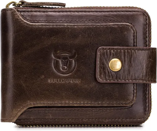 Vista 105 de LUKZIJAES Billetera de cuero genuino para hombre, con bloqueo RFID, delgada, plegable, bolsillo frontal, #3-Café, Vintage