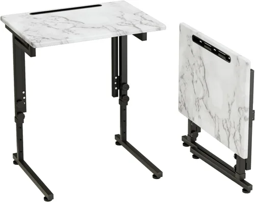 Vista 9 de Adjustable Folding TV Tray Table,TV Dinner Small Foldable C-Shaped End Table for Eating,6 Height Adjustable Slide Under Couch Side with Sturdy MDF