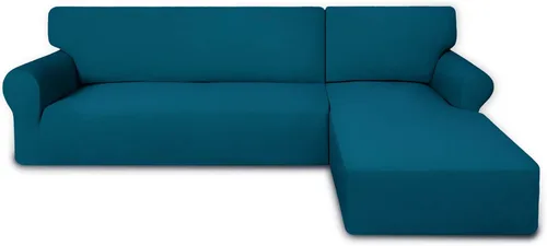 Vista 26 de PureFit - Fundas superelásticas para sofá modular en L, 2 fundas de elastano antideslizantes con borde elástico, ideal para niños y mascotas