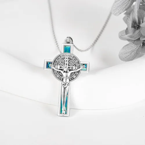 Vista 3 de Collar de Santa MuerteSan Miguel para hombres y mujeres, plata de ley 925, collar con colgante de Santa Muerte, amuleto de guerrero, regalo