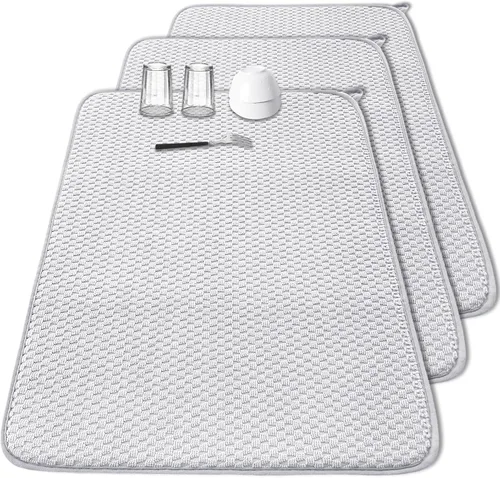 Vista 8 de Paquete de 2 alfombrillas de microfibra para secar platos, escurridor de platos absorbente para encimera de cocina, almohadillas de secado de platos