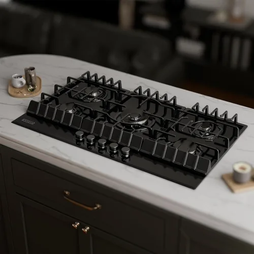 Vista 6 de Empava Placa de cocina de 36 pulgadas con 5 quemadores sellados Italia Sabaf de vidrio templado convertible NG/LPG en negro modelo 2025, gas 36