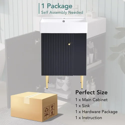 Vista 7 de LUMISOL Mueble de baño pequeño de 21.6 pulgadas con fregadero, tocador de baño estrecho con una puerta y almacenamiento lateral derecho, armario