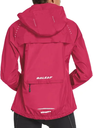 Vista 9 de Baleaf - Chaquetas impermeables para mujer, cortavientos reflectantes, plegables, ligeras, para correr, ciclismo, con capucha