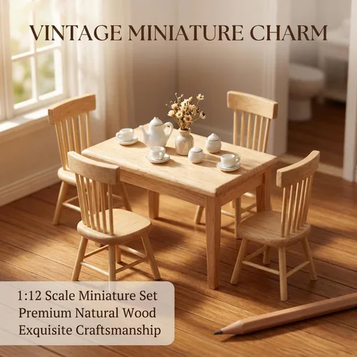 Vista 6 de Z MAYABBO Muebles de madera para casa de muñecas de mesa y silla, accesorios de casa de muñecas en miniatura para comedor, escala 1/12