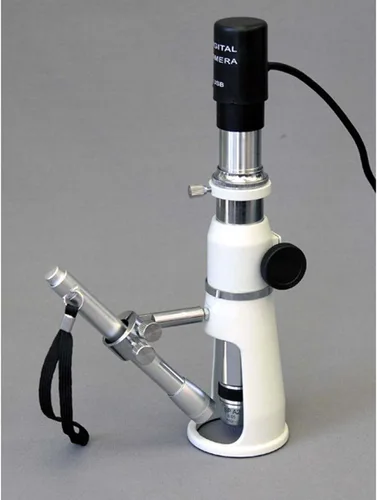 Vista 5 de AmScope Microscopio de medición de soporte de mano H50, aumento de 50x, campo de visión de 0.669 in, incluye luz de bolígrafo