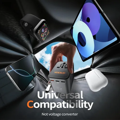 Vista 6 de Adaptador de viaje universal, adaptador de enchufe de viaje para EE. UU./UE/Reino Unido/AU y más de 200 países en todo el mundo, adaptador