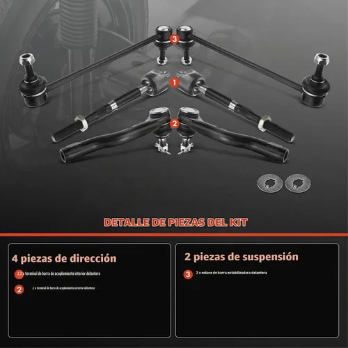 Vista 3 de A-Premium Juego de 6, enlace de barra estabilizadora delantera, extremo de tirante interior y exterior, compatible con Mazda 2 2011 2012 2013 2014