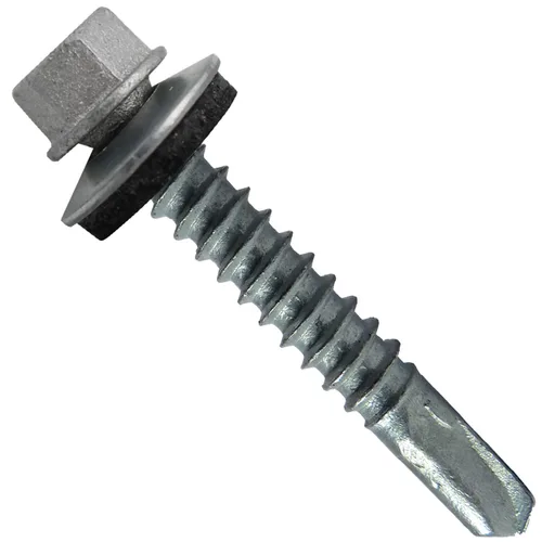 Vista 16 de 12 tornillos para techos de metal ABC gris tipo 3 de 1-1/2 pulgadas, punta de taladro de cabeza hexagonal, arandela EPDM de 9/16 pulgadas. 1 bolsa