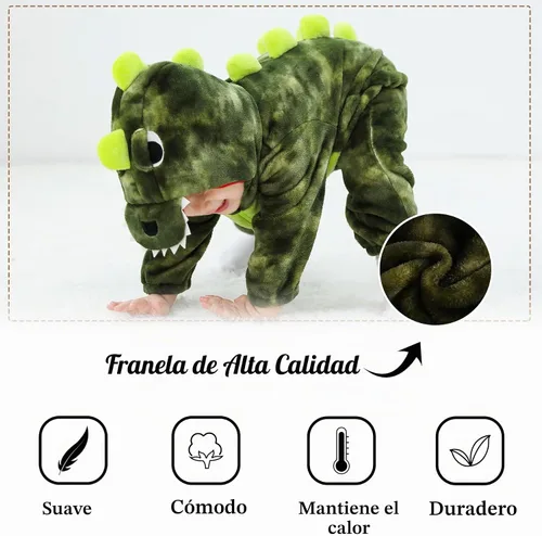 Vista 4 de TONWHAR - Disfraz de dinosaurio para niños pequeños, mameluco de animal para Halloween para niños y niñas Verde militar