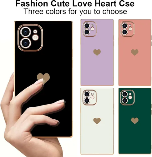 Vista 6 de Compatible con iPhone 12 Funda Rectangular Bonita Chapado Dorado Lujo Corazón de Amor Funda de Teléfono para Mujeres Niñas A Prueba de Golpes