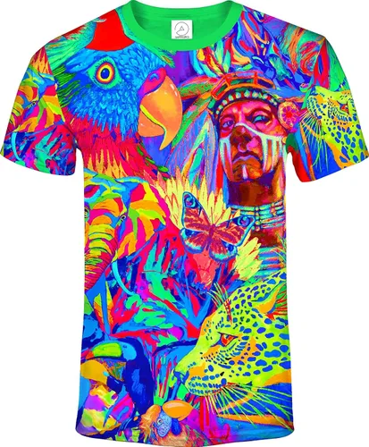 Vista 29 de aofmoka - Camiseta ultravioleta hecha a mano, reactiva a luz negra, con impresión decorativa Crema ácida