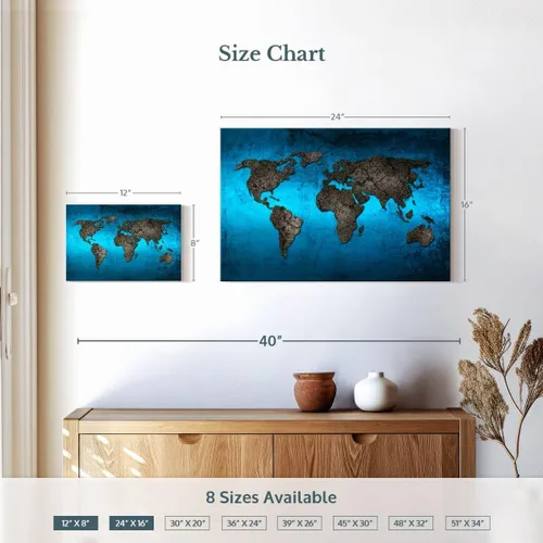 Vista 3 de ElephantStock Lienzo con mapa del mundo oceánico, decoración de pared de mapa del mundo de 1 panel, mapa del mundo impreso, arte digital, mapa