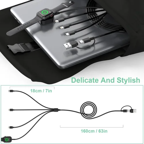 Vista 6 de Cargador de viaje 6 en 1 USB A+USB C SmartWatch, cable de carga universal múltiple Lightning*2+adaptador de cable tipo C Combo para iWatch Series