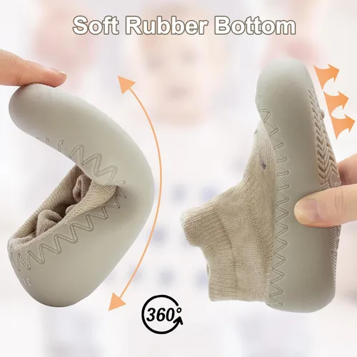 Vista 2 de 2 pares de zapatos antideslizantes estilo caroon para bebés, zapatos para niños y niñas, zapatos para caminar, zapatos de goma suave con pantuflas