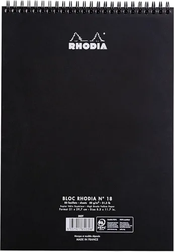 Vista 3 de Rhodia Bloc de notas encuadernado con alambre, A4, punto - negro (185039C)