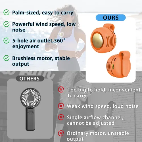 Vista 5 de Ventilador portátil con clip, ventilador personal mini ventilador Paquete de 1 (A-naranja)