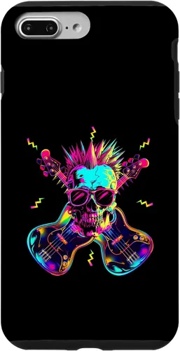 Vista 9 de iPhone 15 Streetwear Synthwave 80s 90s skull rock music bass guitar Case