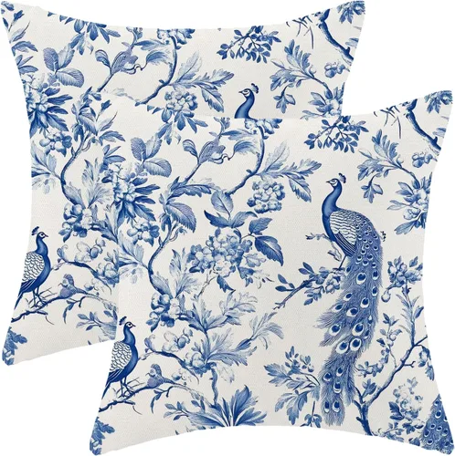 Vista 34 de CXMEIFLY Juego de 2 fundas de almohada de hojas florales de primavera de 16 x 16 pulgadas, para decoración de flores chinoiserie, almohadas